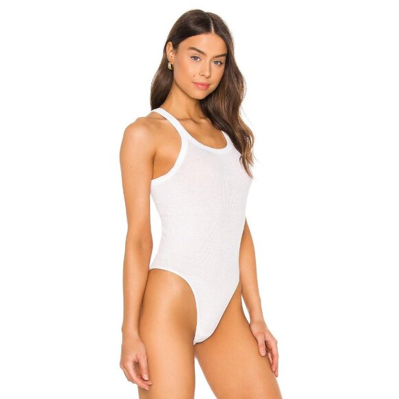 Re/Done Ribbed Tank Bodysuit in Optic White - Picture 2 of 5